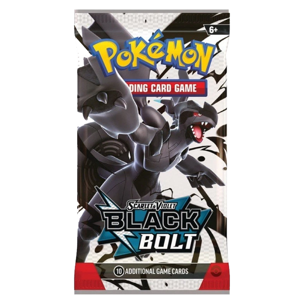 Pokémon Scarlet & Violet Black Bolt booster pack featuring Zekrom ex and Snivy evolution cards