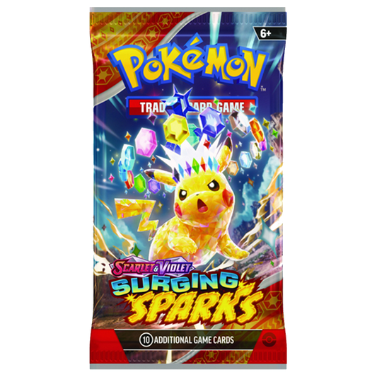 Pokémon Scarlet & Violet Surging Sparks booster pack featuring Stellar Tera Pokémon ex cards and special illustration rares